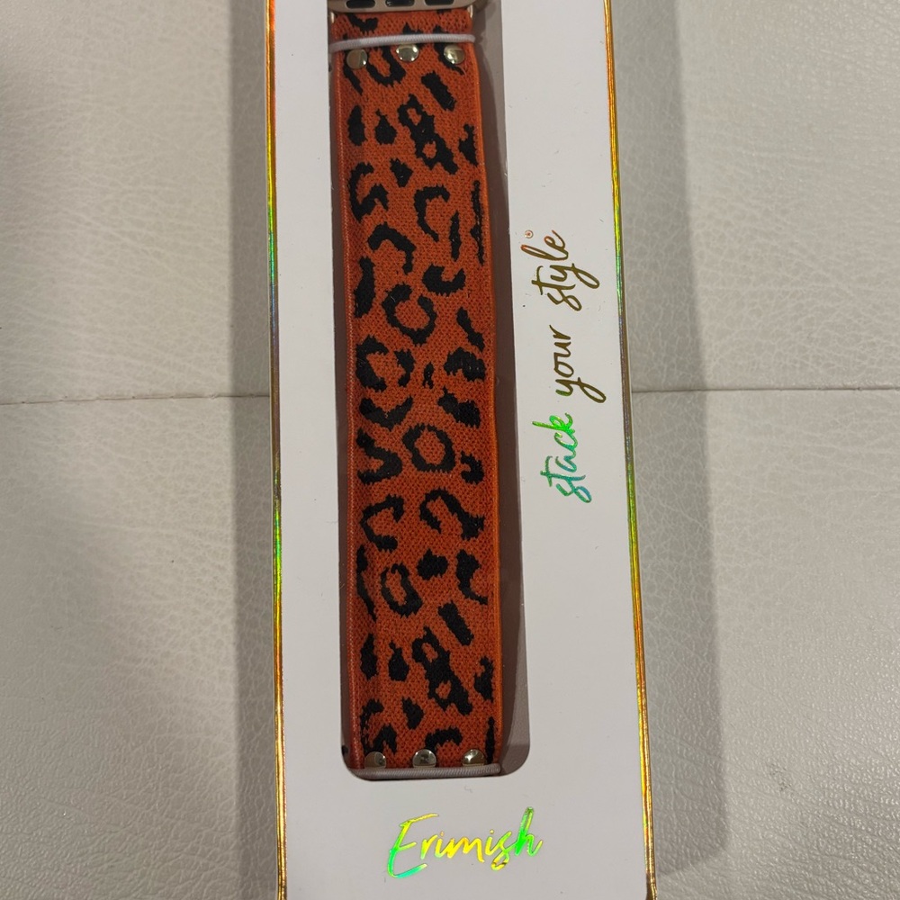 Apple Watch band orange and black leopard pattern elastic OS
